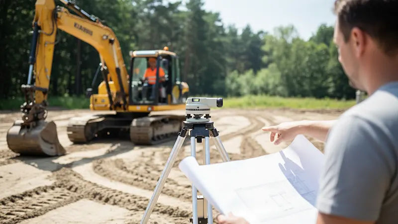 uksztaltowanie nawierzchnie projektant z niwelatorem koparka